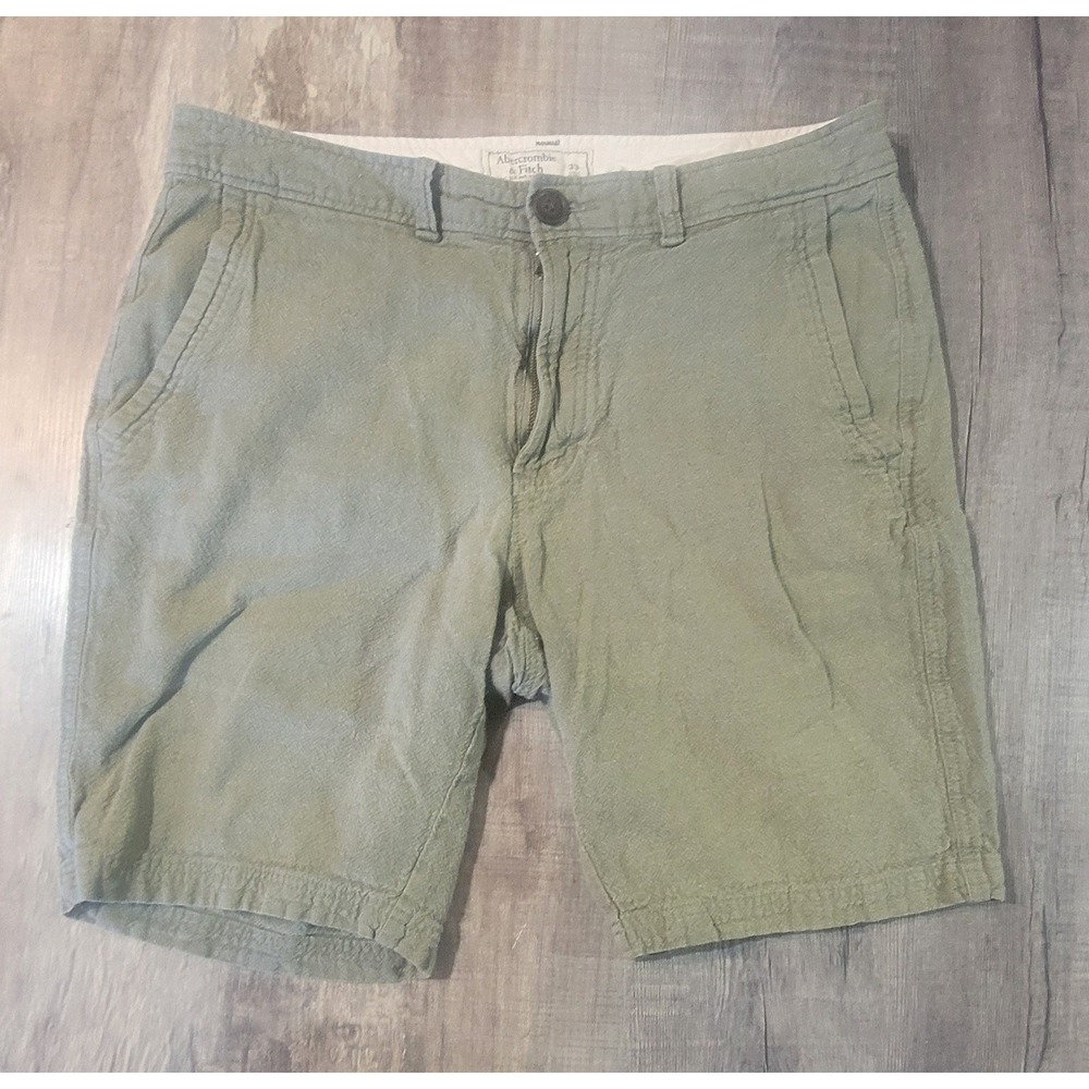 Abercrombie & Fitch Mens 33 Linen Cotton Blend Shorts Sage Green Flat Front
